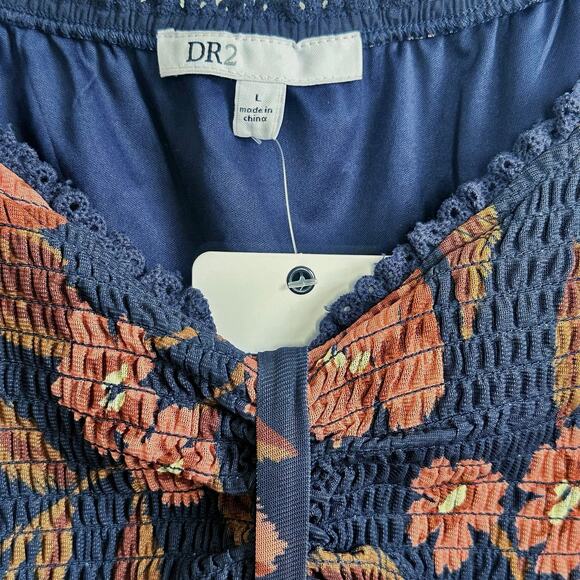 Daniel Rainn Mesh Floral Smocked Babydoll Top In Indigo Blue - Picture 3 of 6